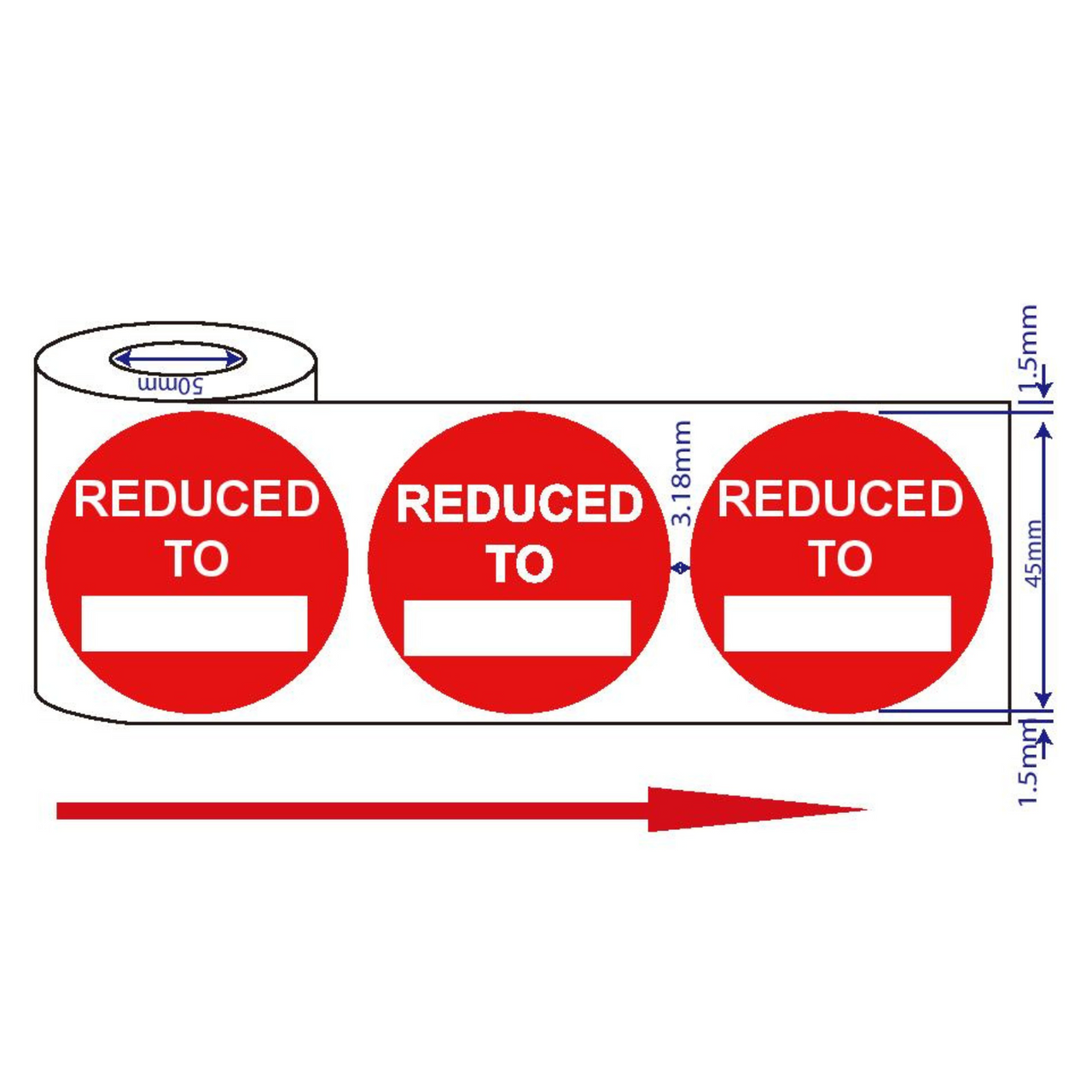 500x45mm Red Self-Adhesive Promotional Price Labels for Retail Reduced To