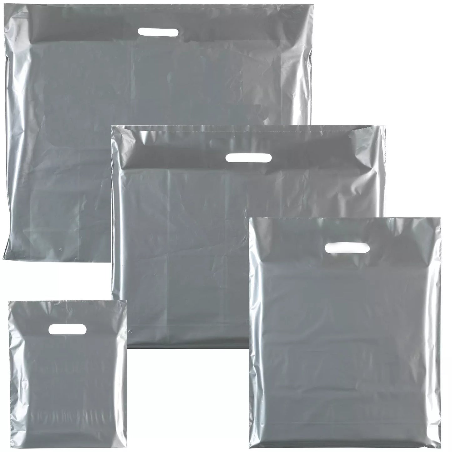 100x New Plastic Plain Silver Carrier Bag