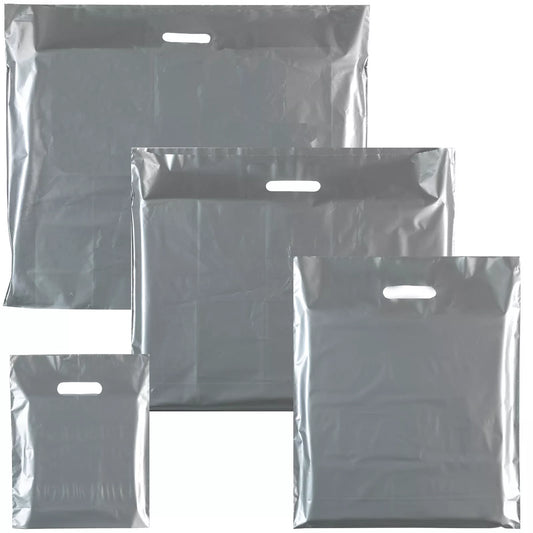 100x New Plastic Plain Silver Carrier Bag