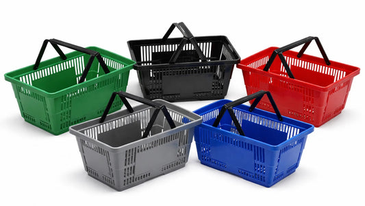 28L Plastic Shopping Basket with Handles – Durable Retail Carry Basket – Multiple Colours