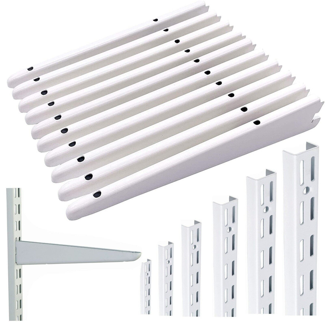 Super Heavy Duty 12cm OR 120mm White Twin-Slot Shelving Bracket Pack OF(1 TO10)
