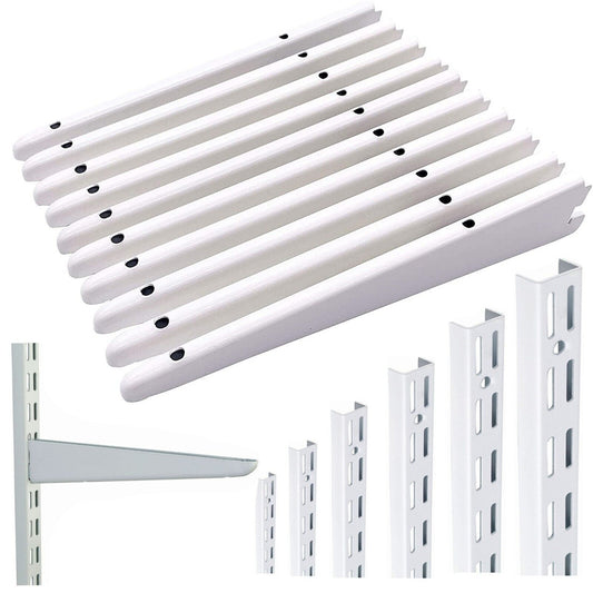 Super Heavy Duty 12cm OR 120mm White Twin-Slot Shelving Bracket Pack OF(1 TO10)