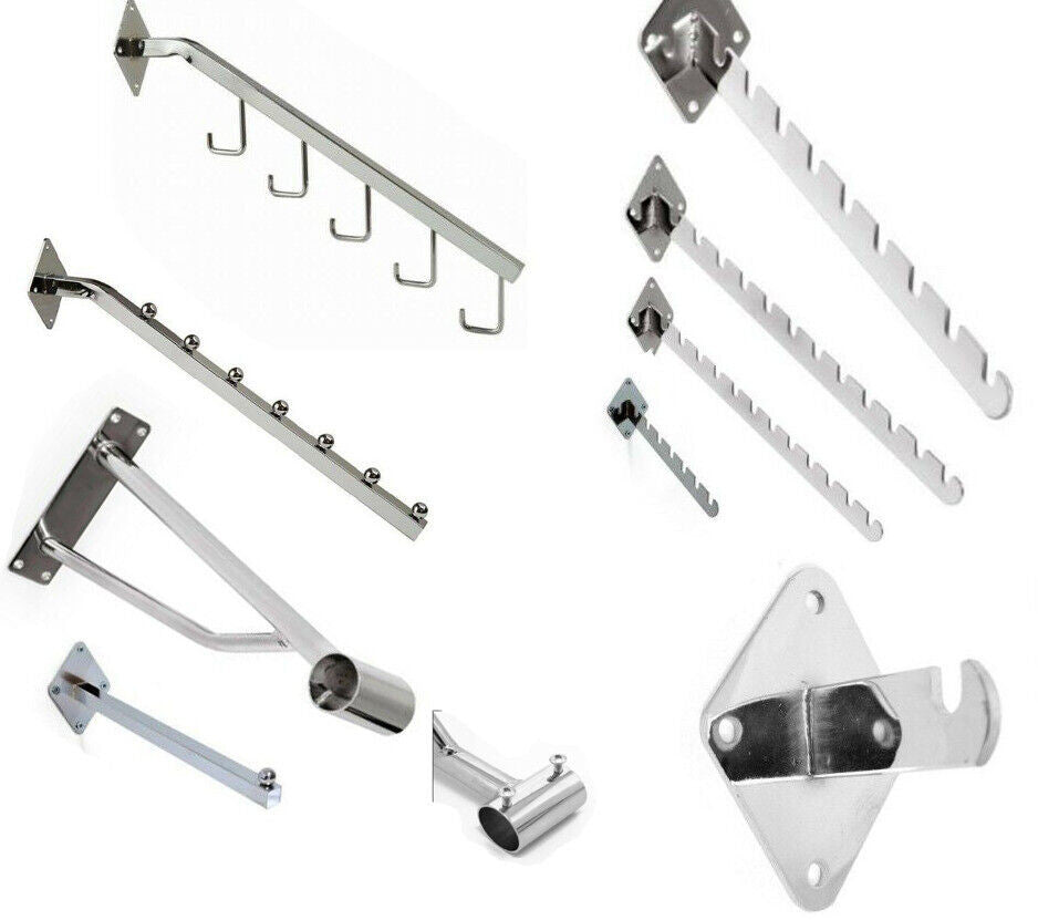 Heavy Duty Wall Mounted arms, wall fixing, notch arms J-hooks for retail display