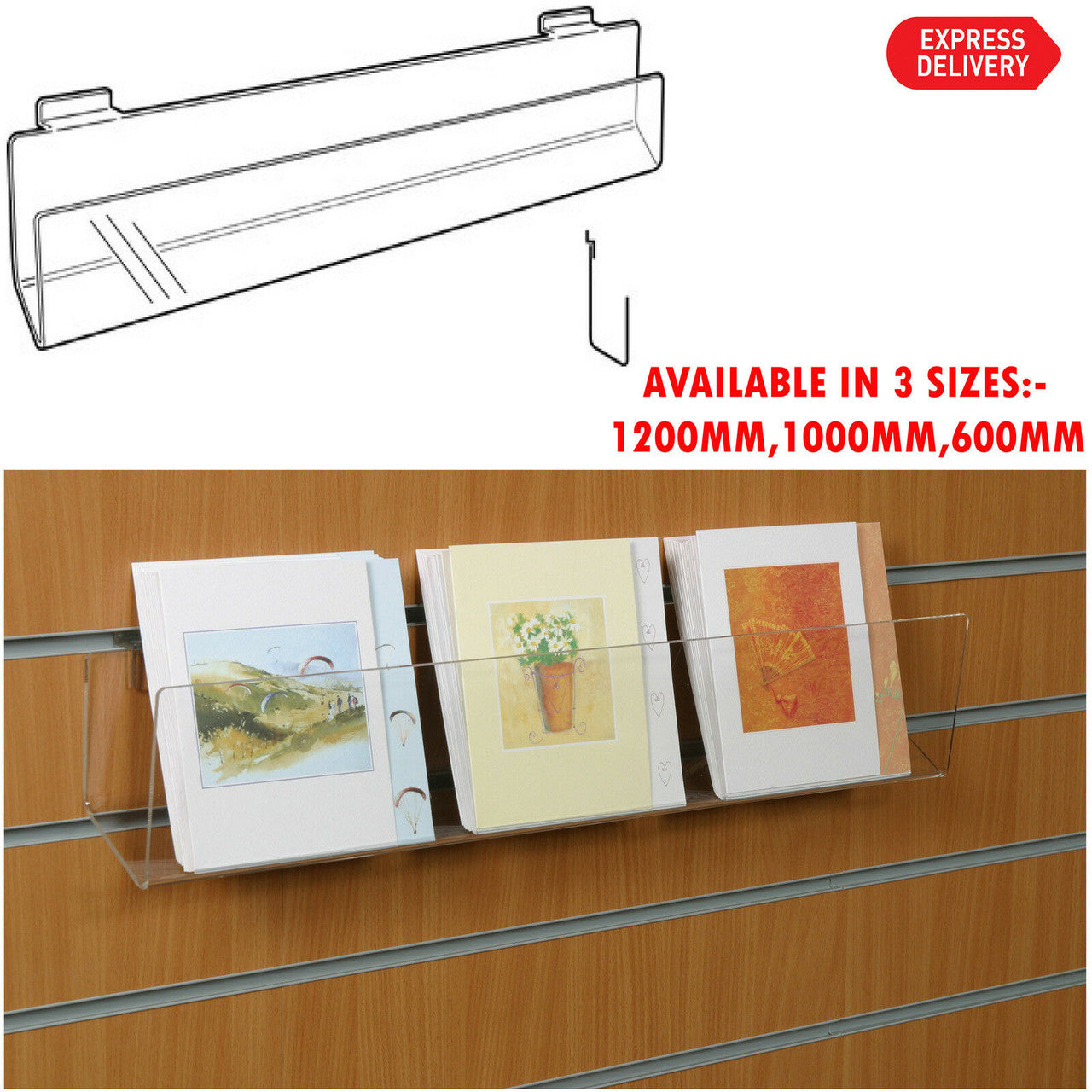 Slatwall Standard Acrylic Perspex Card Display Rack - Available in 3 ...