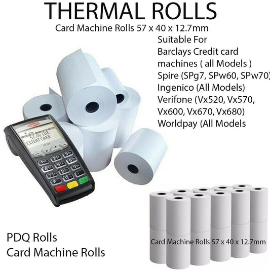 57x40 - 500 Rolls BPA Free PDQ, Card Machine Rolls, PDQ Rolls, Credit Card Thermal Rolls