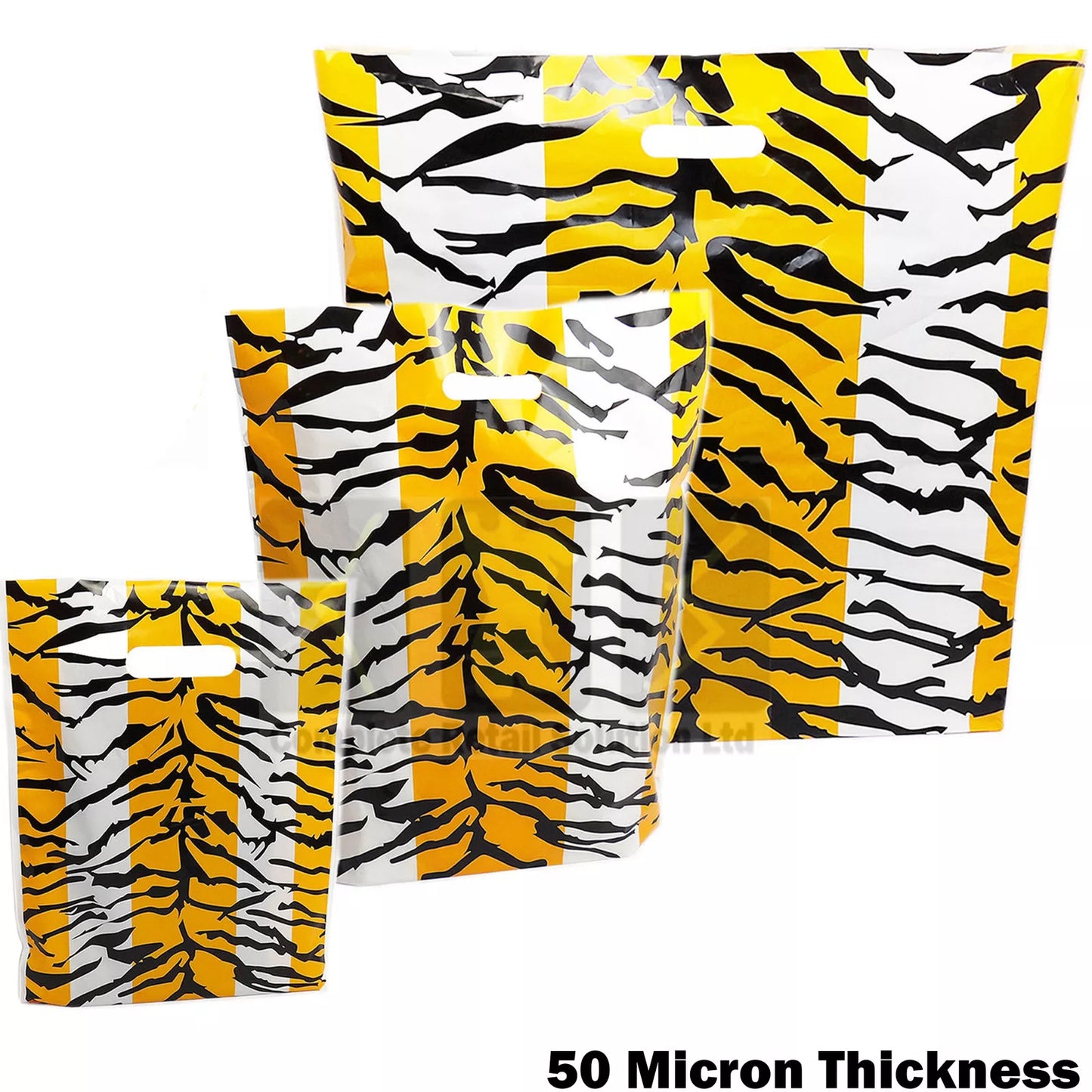 100x Plastic Tiger Printed Design Carrier Bags