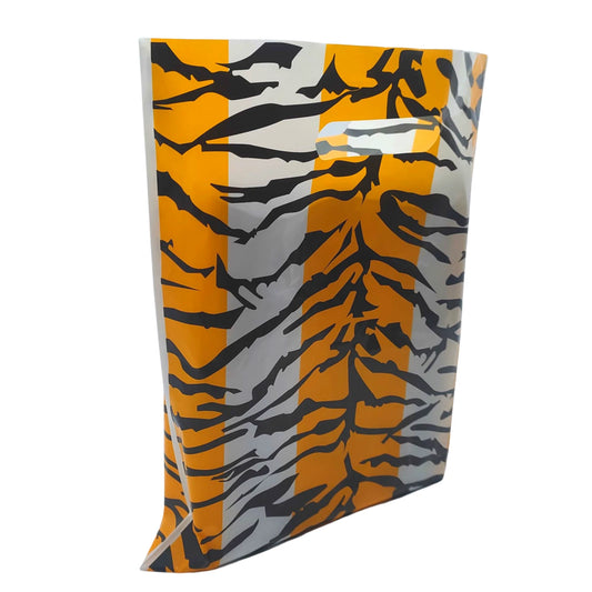 100x Plastic Tiger Printed Design Carrier Bags