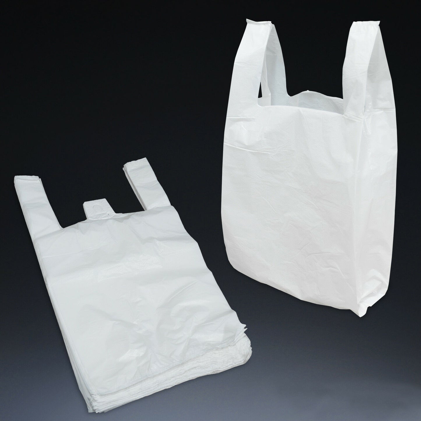 100X WHITE PLASTIC VEST CARRIER BAGS SIZE 08''X 13'' X 18''