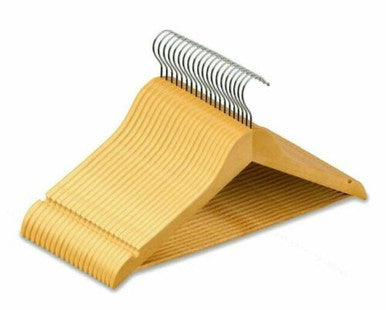 10 x WOODEN COAT HANGERS SUIT GARMENTS CLOTHES WOOD HANGER TROUSER BAR SET