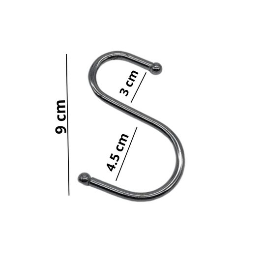 90mm S Hooks For Kitchen Rack, Pan Hanger, Utensil Hanging Rail Chrome Ball Ends