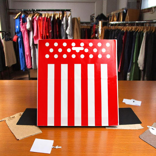100X Premium Red & White Strips Carrier Bag Die Cut Handle Designer Heavy Duty Shopping Plastic Bag