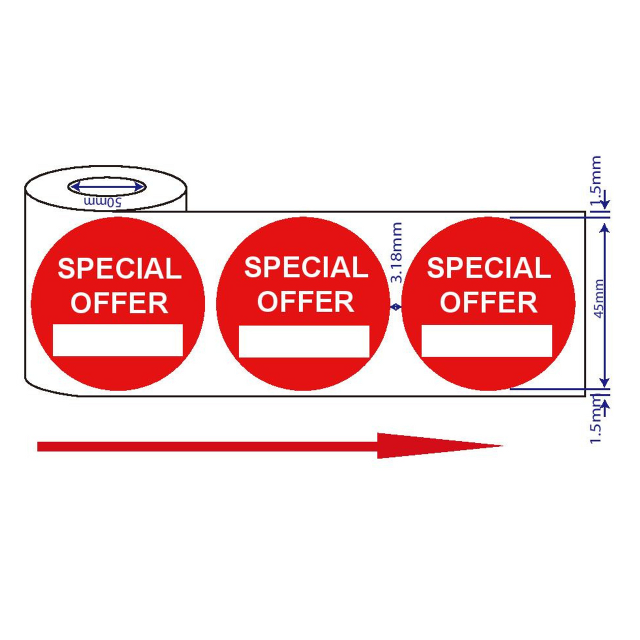 500x45mm Red Self-Adhesive Promotional Price Labels for Retail Special Offer