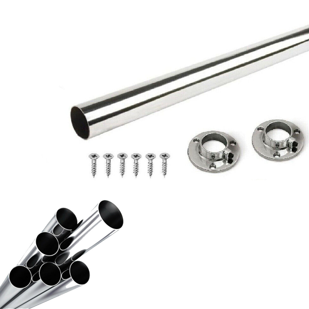 New 25mm Diameter, Choice of Length Free Pair of Rail End Supports & 6Free Screw