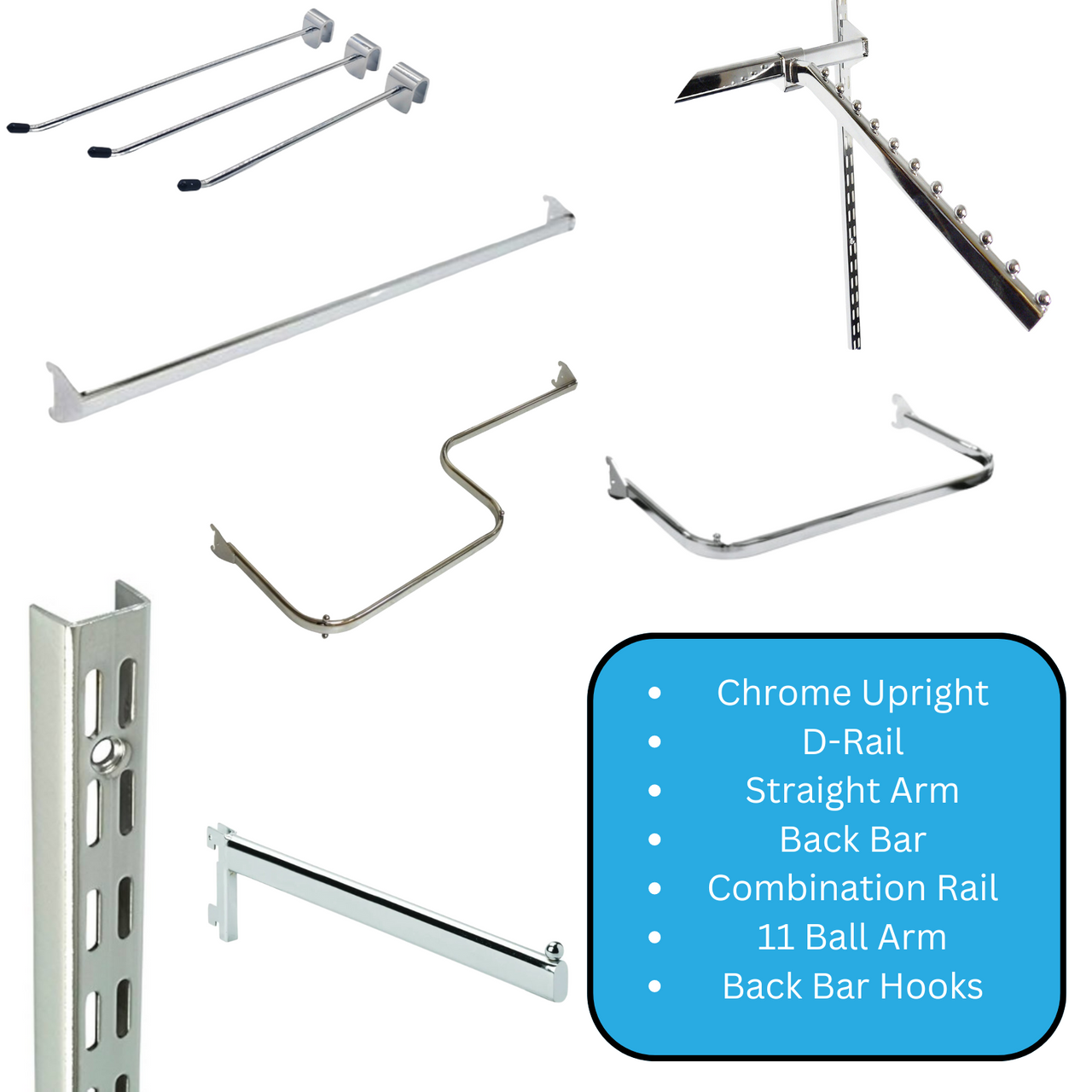 Heavy Duty Upright, Drail, Combination Rail, Back Bar, Arms & Hook For Shops