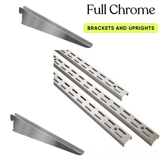 TwinSlot Shelving Chrome Upright & Brackets Adjustable Strong Rack Wall Shelf