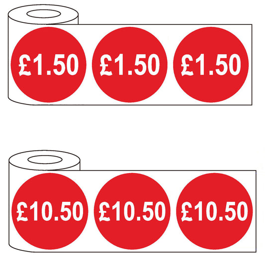 500x 45mm £1.50-£10.50 Red Self Adhesive Price Stickers