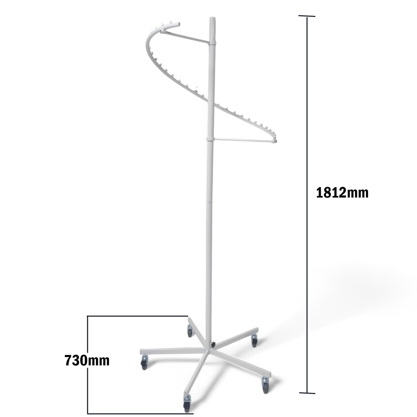 White Spiral Clothes Rail Display Stand with Castors